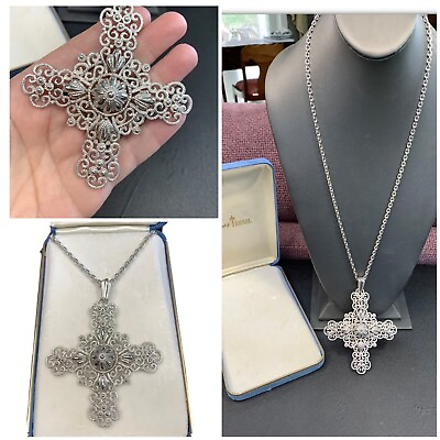 Vintage Trifari pendant necklace Intricate Maltese Cross Pendant NEW in Box 26â€� $95.00