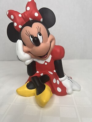 Disney Minnie Mouse Coin Bank Sitting Plastic Rubber W Stopper 9quot;x 6quot; Preowned $15.75