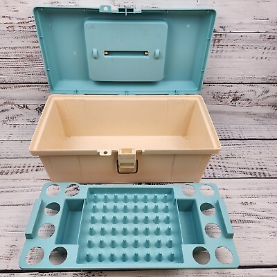 WILTON Cake Decorating Tool Caddy Vintage 1999 Empty Clean With Tray Blue White $37.39