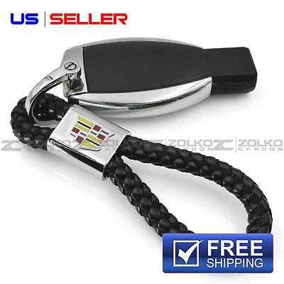 KEYCHAIN KEY FOB CHAIN RING BLACK LEATHER FOR CADILLAC US SELLER EE12 $9.99