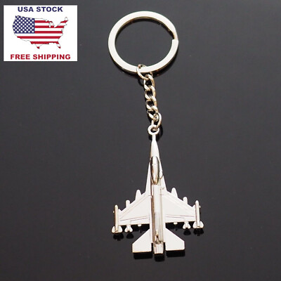 Fighter Jet F16 Metal Military Air Force Plane Keychain Silver Metal Cool Gift $6.49