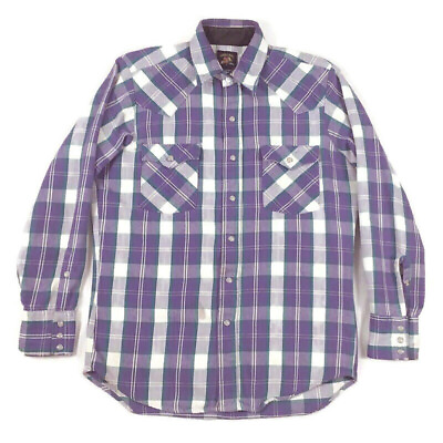 Saddle King Western by Key Vintage Snap Shirt Mens 15 1 2 34 LS Purple Plaid $14.99