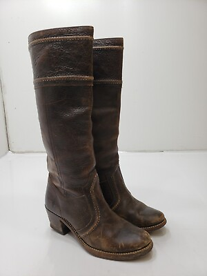 Frye Jane Womens Boots Pull On Leather Moto Riding Stitch #77231 Brown Size 6 B $39.99
