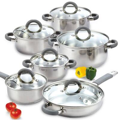Cook N Home Cookware Set 12 Piece Transitional Stainless Steel Material In Gray $95.46
