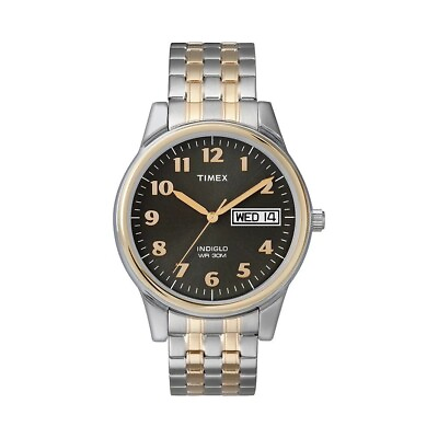 Men Timex T26481 Classic Two Tone Black Dial w Silver Gold Expansion Metal 145 $39.90