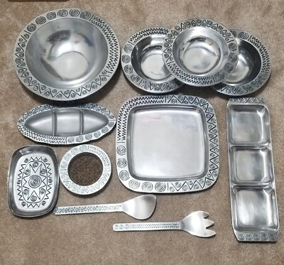 Beautiful Collection of Wilton Armetale Reggae Design Pewter Dishes 11 Pieces $239.95