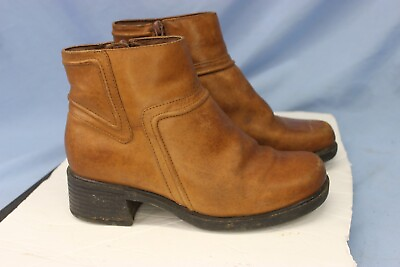 Earth Shoe Logan Women#x27;s SZ6 Brown Leather Shoes Side Zip Block Heel Ankle Boots $24.25