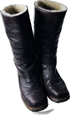 Frye Boots Shearling Pebble Leather Women#x27;s Size 7.5 B Square Toe Mid Calf 77063 $111.52