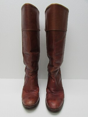 FRYE Brown Leather Knee High Boots Womens Sz 9 B USA Distressed 8515 BLACK LABEL $99.90