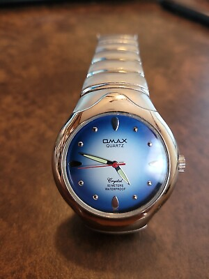 OMAX CRYSTAL VINTAGE DAY DATE MENS unisex WATCH Japan blue 90s new battery $24.95