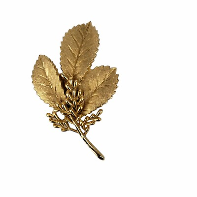 Vintage Trifari Leaf Fall Autumn Womens Gold Tone Metal Mid Century Brooch $33.15