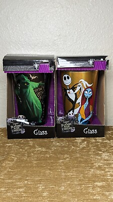 DISNEY quot;Nightmare Before Christmasquot; Boogie Man Jack amp; Sally 16oz Glass Set of 2 $29.00