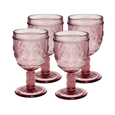 Fleur De Lys Embossed Glass Beverage Goblet 10 oz. set of 4 #ad $39.99