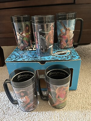 Vintage Snap On Thermos Brand Pin Up Girls Plastic Tumblers With Handles Boxed $99.99