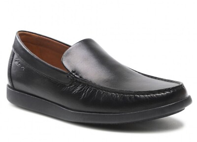 Clarks Ferius Creek Men#x27;s Slip On Loafers Dress Shoes Moccasins Black Leather $45.50