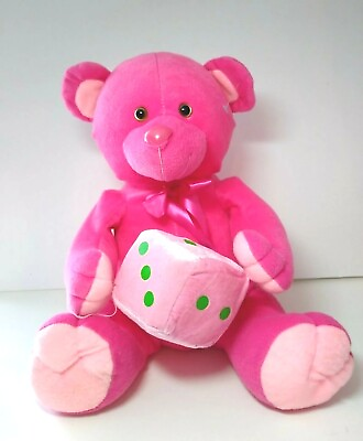 Shalom Toy Co. Pink Bear With Dice 15quot; Sitting Plastic Pellets Carnival Plush $25.46
