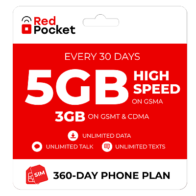 $10 Mo Red Pocket Prepaid Plan: UnImtd Everything GSMA 5GB GSMT amp; CDMA 3GB $120.00