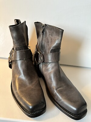 FRYE Boots Women 9.5 M Grey Distressed Leather Harness Motorcycle Ladies $80.00