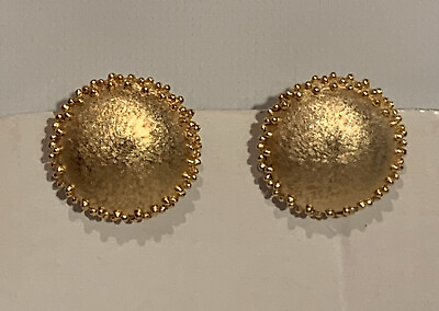 Vintage Crown Trifari Gold Tone Round Textured Clip on Earrings $12.00
