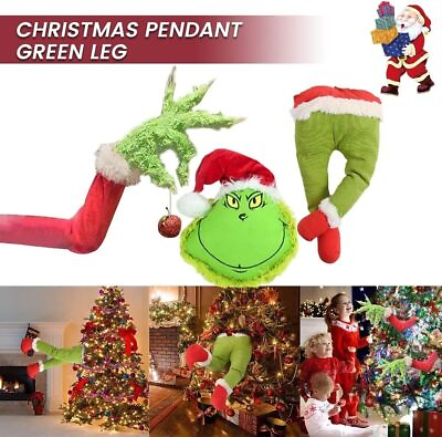 Grinch Christmas Decorations Furry Green Grinch Arm Leg Ornament Holder Tree Set $22.98