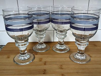 Pfaltzgraff RIO Iced Tea Beverage Goblet Glasses 15 Oz Set Of 4 Blue Striped $39.99