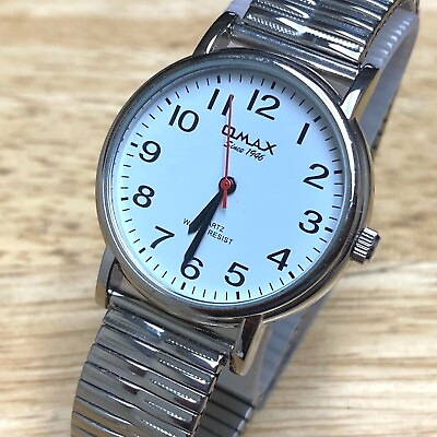 Unused Omax Mens Silver White Japan Movt Stretch Analog Quartz Watch New Battery $16.99