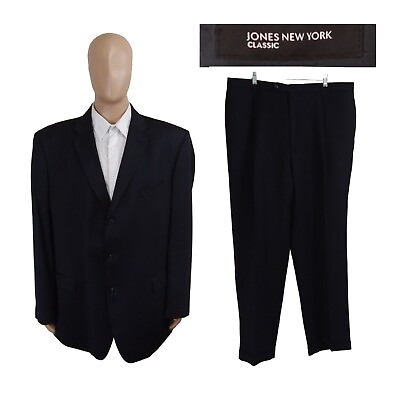 Jones New York Classic Two Piece Navy Blue Solid Blue Twill Suit 50L Pants 41X32 $89.99