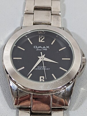Omax Black Dial Round Silver Tone Case Stainless Steel Link Band Watch Men $13.99