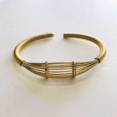 Trifari Crown Gold Tone Bangle Bracelet Wire Wrapped Cuff Signed $28.26