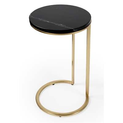 Bowery Hill Transitional Stainless Steel Marble Accent Table in Black and Gold $335.59