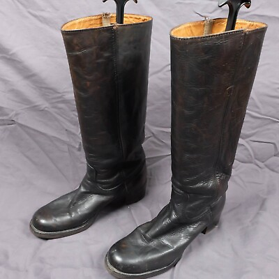 Frye Boots Womens 10 B Black Tall Leather Heeled Round Toe Casual Patina $120.00