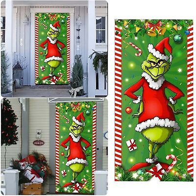 Merry Christmas Grinch Christmas Door Cover Decorations Grinch Green Backdrop US $11.98