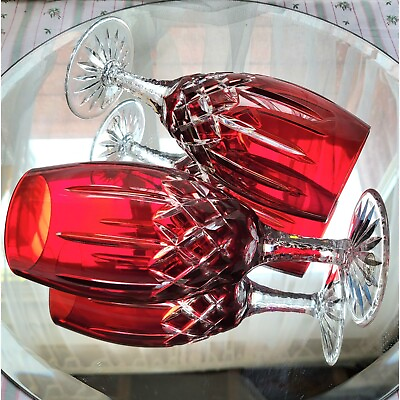 Ajka Arabella Bohemian Hungarian Crystal Ruby Red Beverage Goblet Stemware Set 2 #ad $149.98