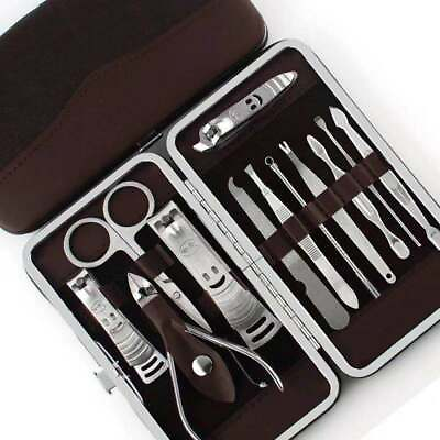 12PCS Pedicure Manicure Set Nail Clippers Cleaner Cuticle Grooming Kit Case $6.75