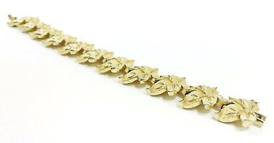 Vintage Crown Trifari Leaf Link Bracelet 7quot; Brushed Gold Tone Leaves $37.98