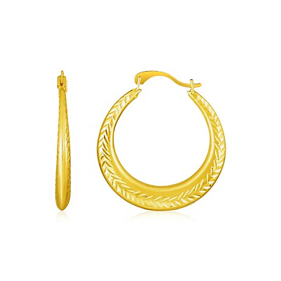 14k Yellow Gold 0.96quot; Length x 0.89quot; Width Classic Textured Hoop Earrings $146.67