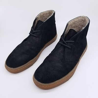 Frye Boots Men#x27;s 10 Black Chukka Sneakers Mid Suede Shearling Lined $64.99