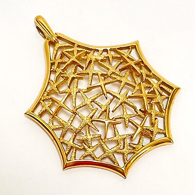 Vintage Crown Trifari Pendant Brutalist Xs Crosses Stars Gold Tone Spiderweb $16.36