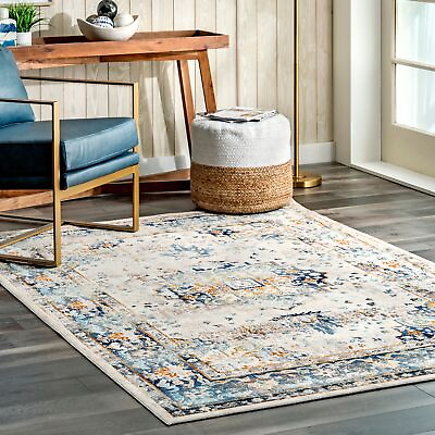 nuLOOM Ainsley Distressed Medallion Area Rug in Blue Transitional Oriental $64.12