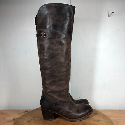 Frye Boots Womens 7.5 B Jane Riding Brown Leather Tall Heeled Classic Shoe $79.97