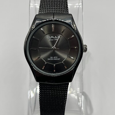 Omax Men#x27;s Watch Slim Case Round Black Dial Black Mesh Style Band New Battery $18.00