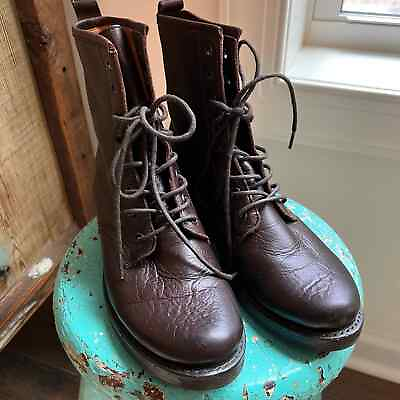 FRYE Lace Up Genuine Leather Combat Granny Boots Brown Size 7 worn once $250.00