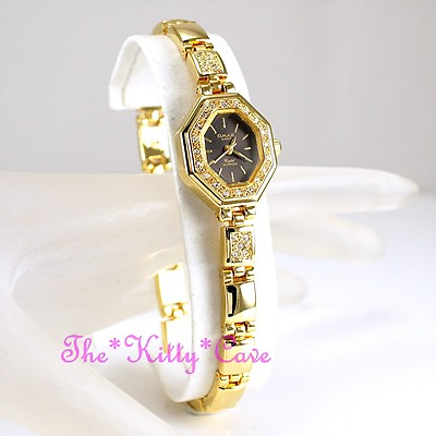 Swiss OMAX Slim Chic Gold Plt Unusual Octagon Watch w Swarovski Crystals JE0474 $40.30