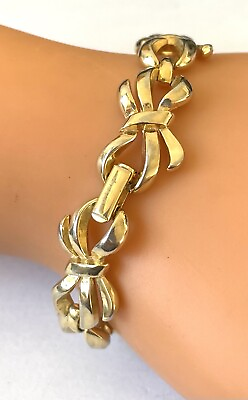 Vintage TRIFARI CROWN Gold Tone Filigree Bow Link Bracelet 6.75quot; $39.99