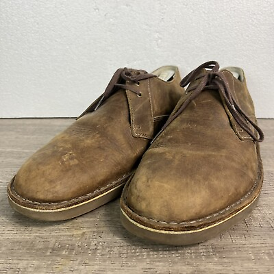 CLARKS Men#x27;s US Size 12M Brown Leather Natural Rubber Sole Lace Up Shoes 34023 $35.00