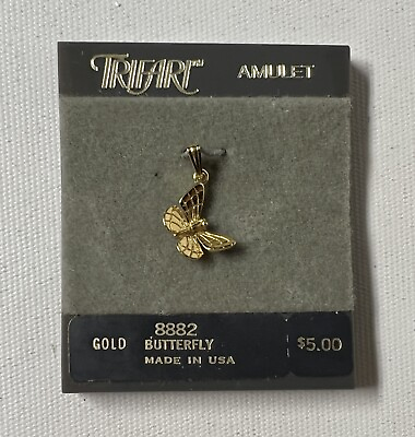 Vintage Gold Tone Trifari Butterfly Amulet Pendant Charm NEW on Card $14.99