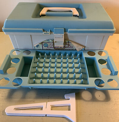 WILTON Cake Decorating Tool Caddy Vintage 1999 Empty Clean With Tray Blue White $38.50