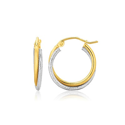14k Two Tone Gold 0.88quot; Length x 0.75quot; Width Classic Textured Hoop Earrings $185.20