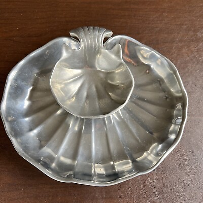 Pewter Serving Shell KWP Wilton Armetale platter w dip bowl Nice $42.50