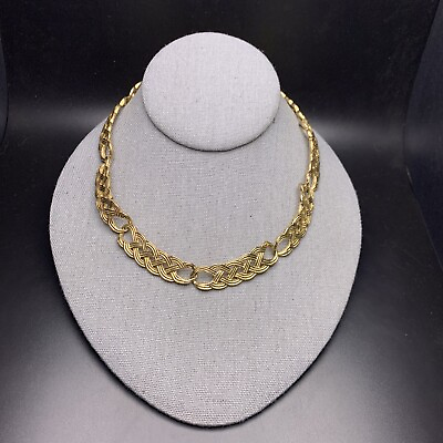 Gold Tone Link Collar Necklace Vintage Classic Textured Woven Look $23.96